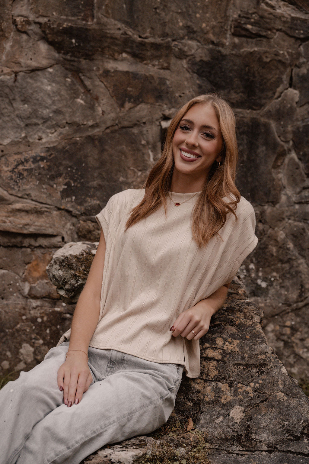 taupe ribbed sleeveless top