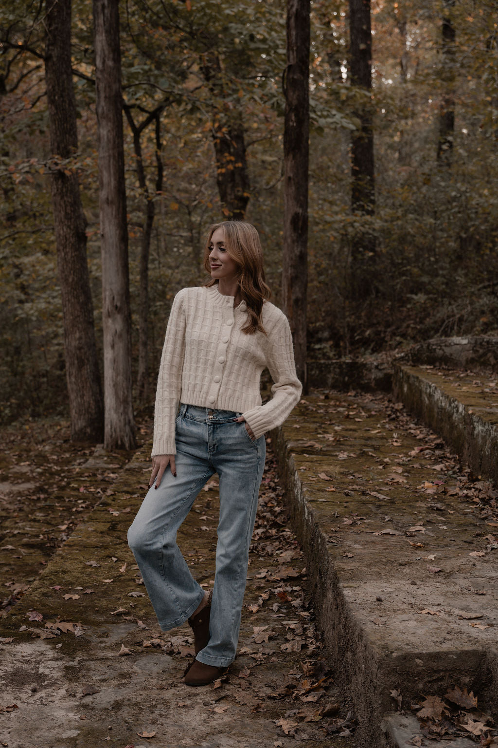 cream cable knit button up cardigan