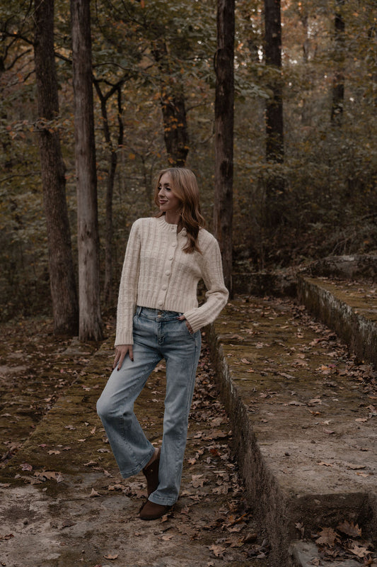 cream cable knit button up cardigan