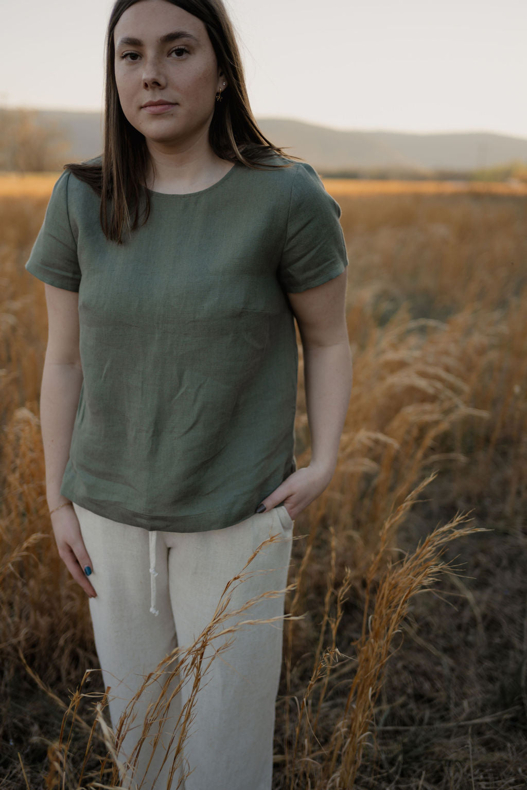 olive linen tee